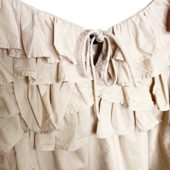 Express Tan Ruffle Chest Spaghetti Strap Feminine Crop Top Tank - Picture 4 of 15